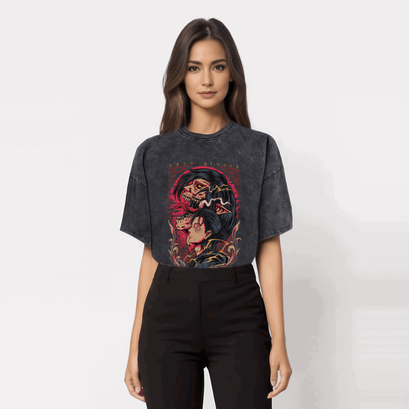 Anime Attack on Titan T-Shirt mit Vintage-Waschung Streetwear