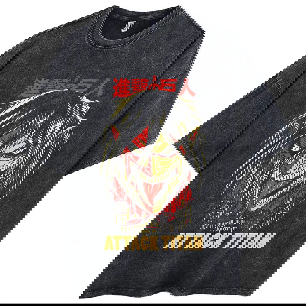 Anime Attack on Titan T-Shirt mit Vintage-Waschung Streetwear