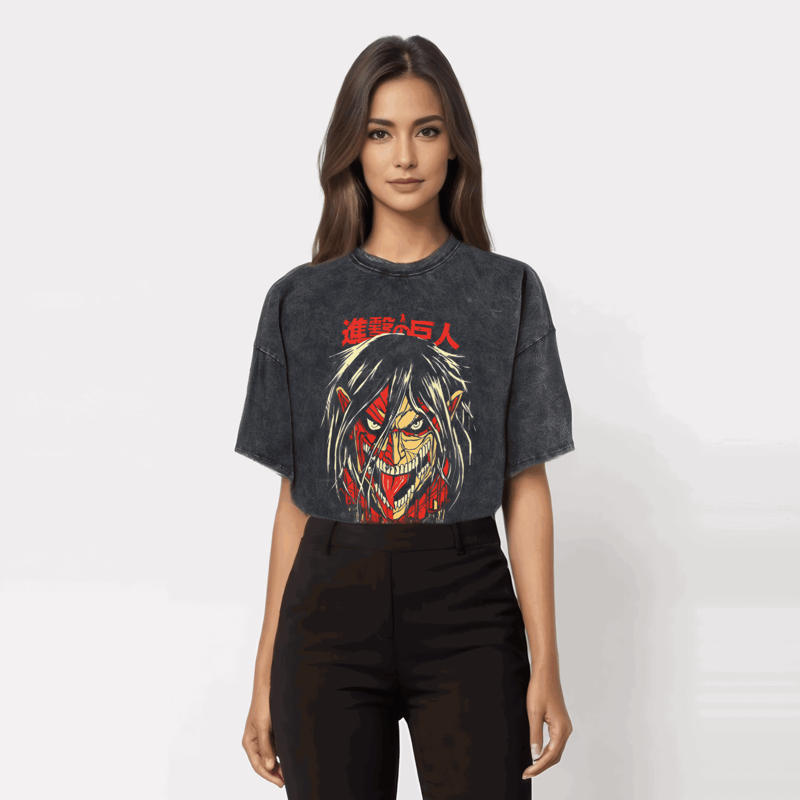 Anime Attack on Titan T-Shirt mit Vintage-Waschung Streetwear