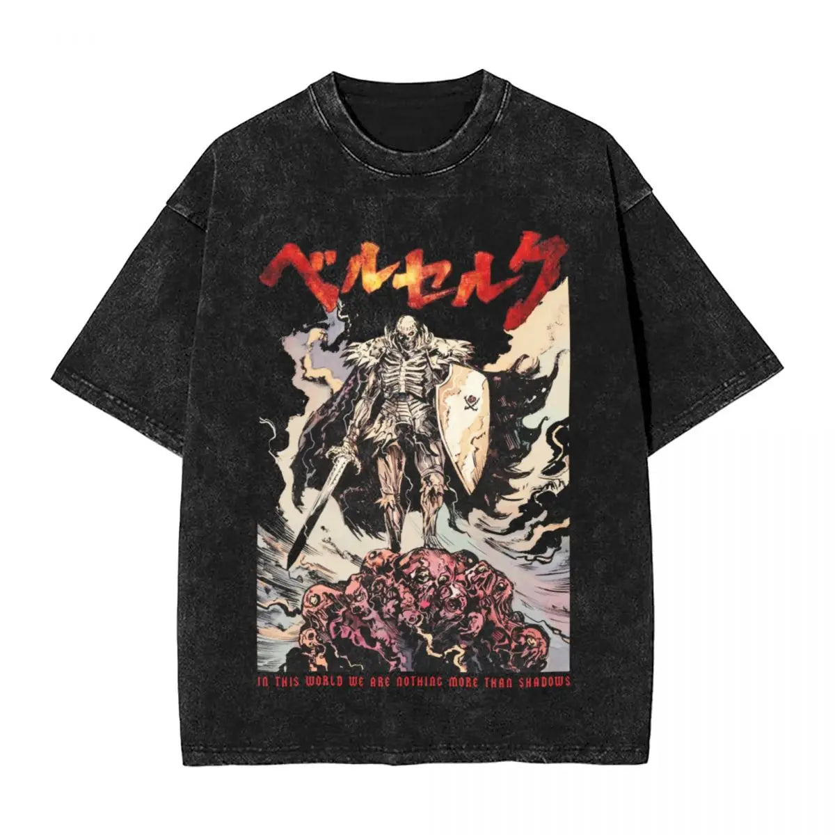 Anime Berserk Guts T-Shirt mit Vintage-Waschung – Version: Gesicht des Champs