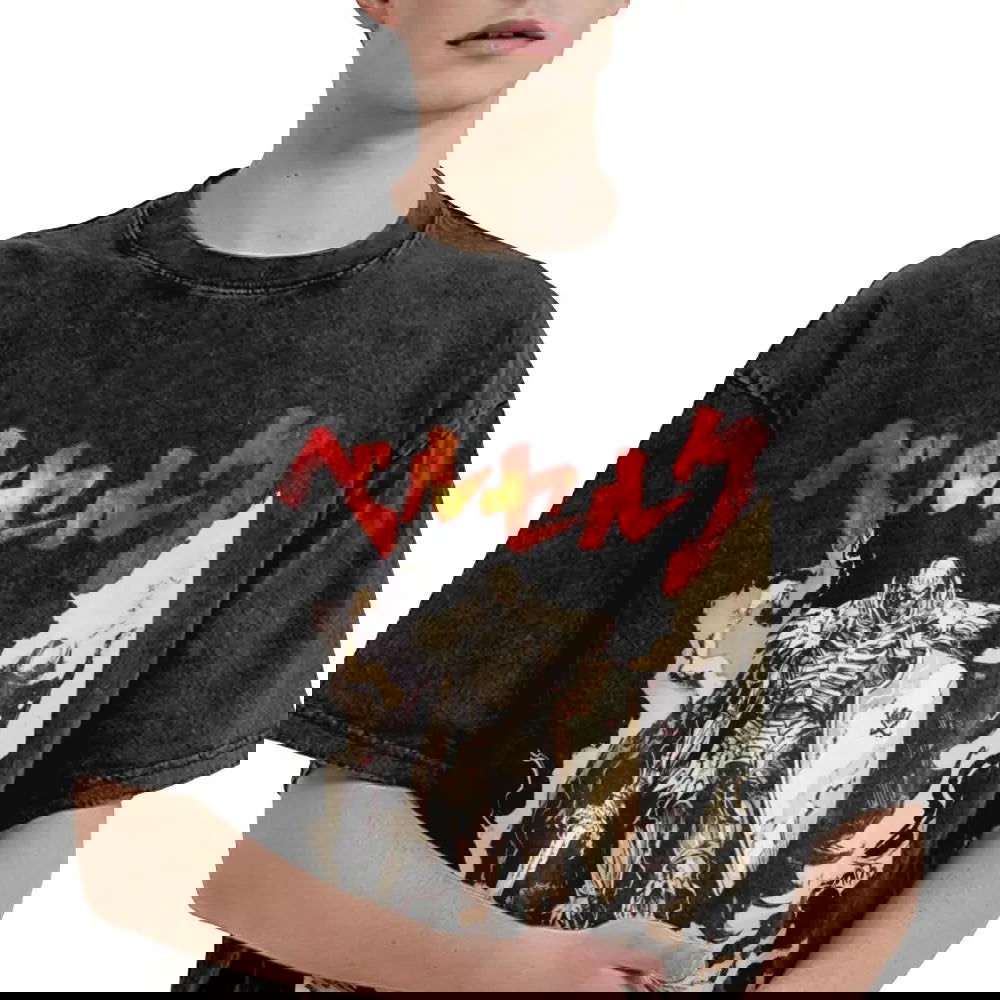 Anime Berserk Guts T-Shirt mit Vintage-Waschung – Version: Gesicht des Champs