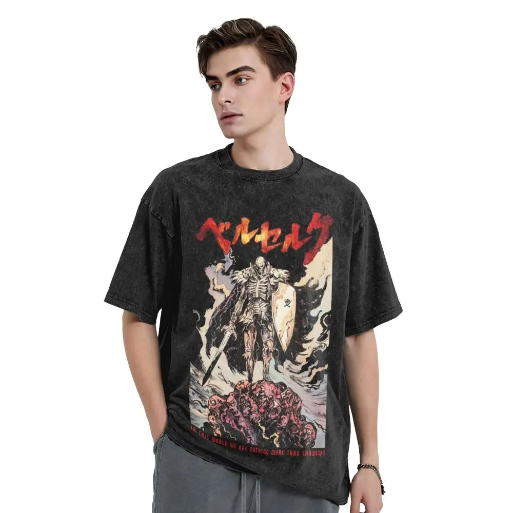 Anime Berserk Guts T-Shirt mit Vintage-Waschung – Version: Gesicht des Champs