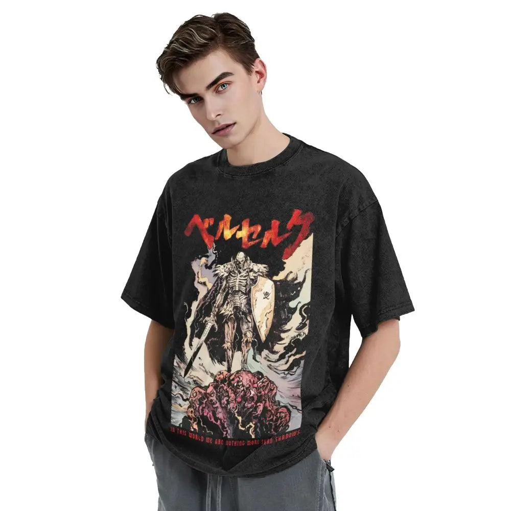 Anime Berserk Guts T-Shirt mit Vintage-Waschung – Version: Gesicht des Champs