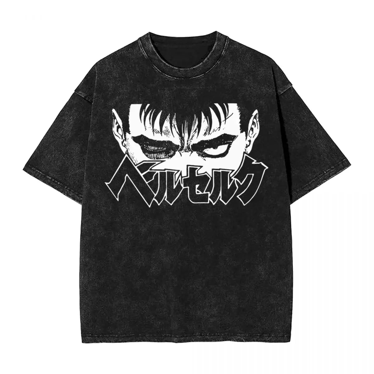 Anime Berserk Guts T-Shirt mit Vintage-Waschung – Version: Gesicht des Champs