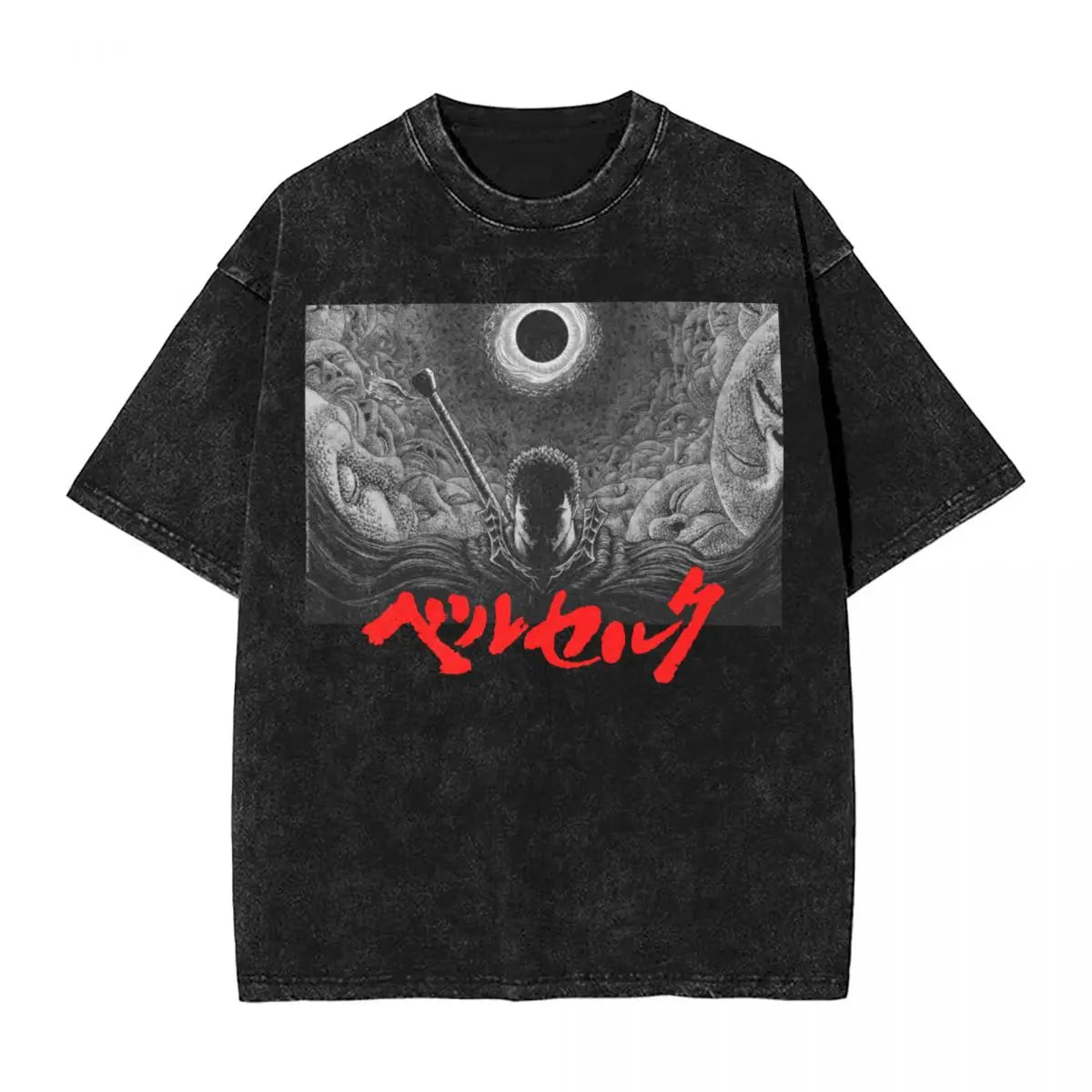 Anime Berserk Guts T-Shirt mit Vintage-Waschung – Version: Gesicht des Champs