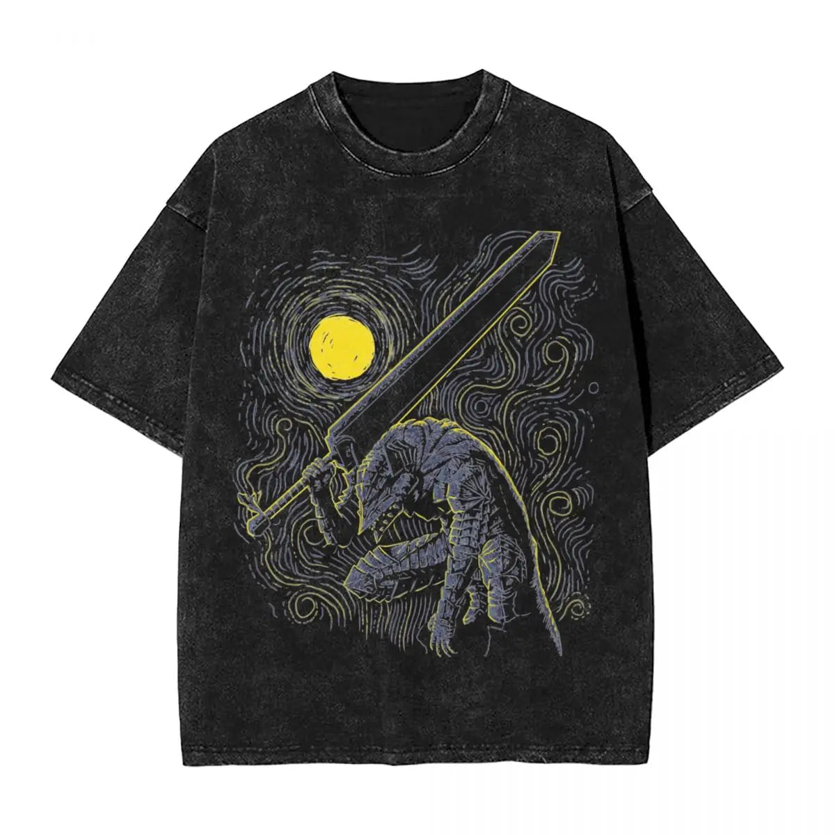 Anime Berserk Guts T-Shirt mit Vintage-Waschung – Version: Gesicht des Champs