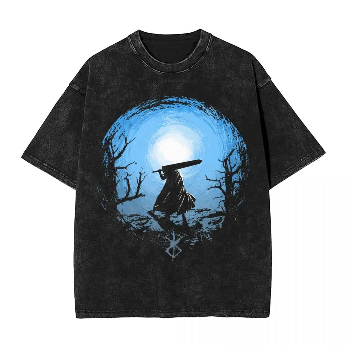 Anime Berserk Guts T-Shirt mit Vintage-Waschung – Version: Gesicht des Champs