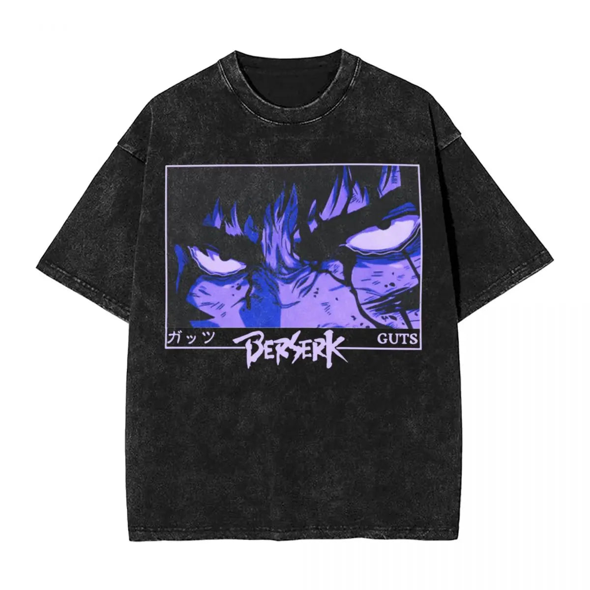 Anime Berserk Guts T-Shirt mit Vintage-Waschung – Version: Gesicht des Champs