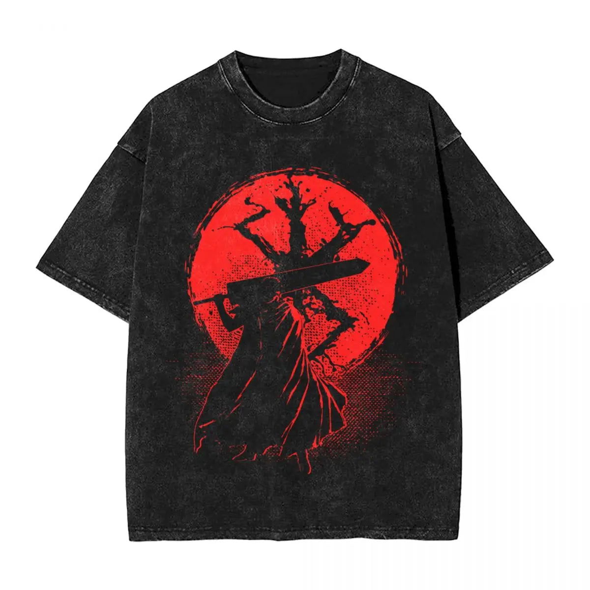 Anime Berserk Guts T-Shirt mit Vintage-Waschung – Version: Gesicht des Champs