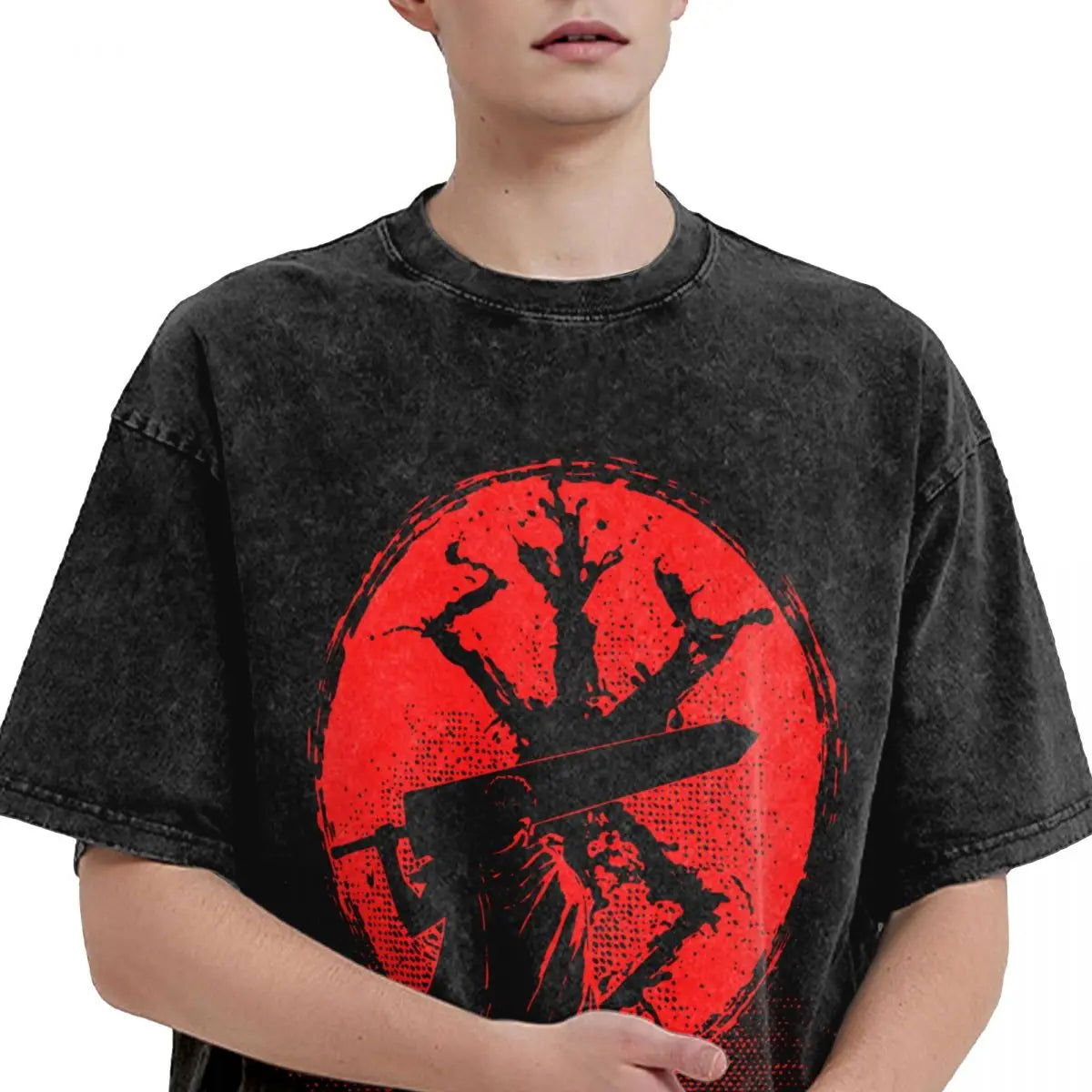 Anime Berserk Guts T-Shirt mit Vintage-Waschung – Version: Gesicht des Champs
