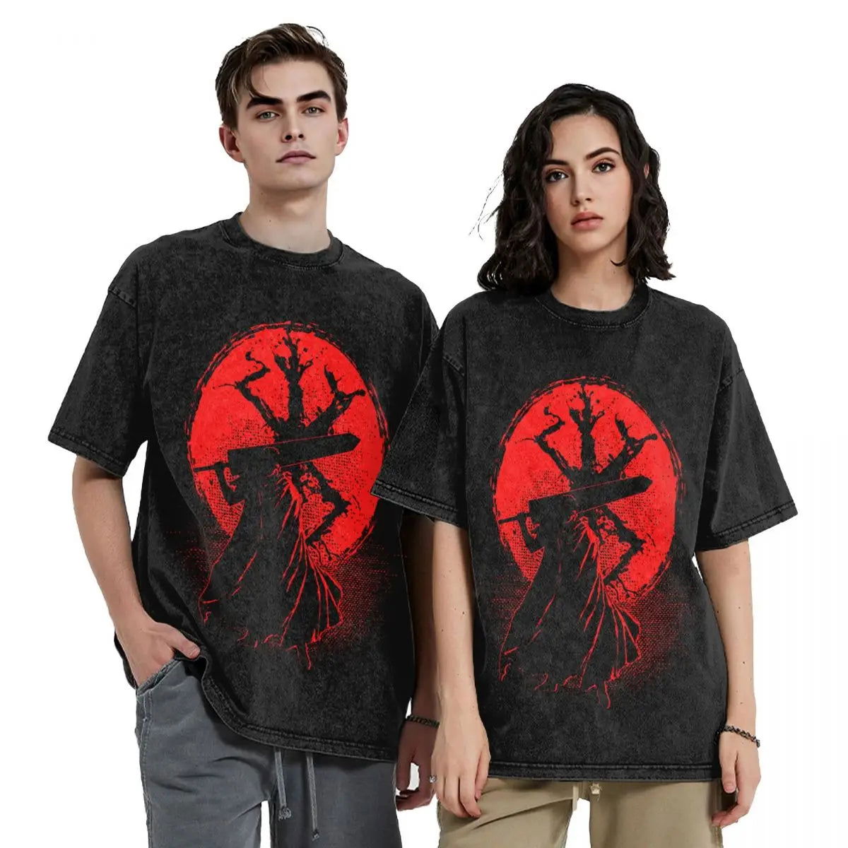 Anime Berserk Guts T-Shirt mit Vintage-Waschung – Version: Gesicht des Champs