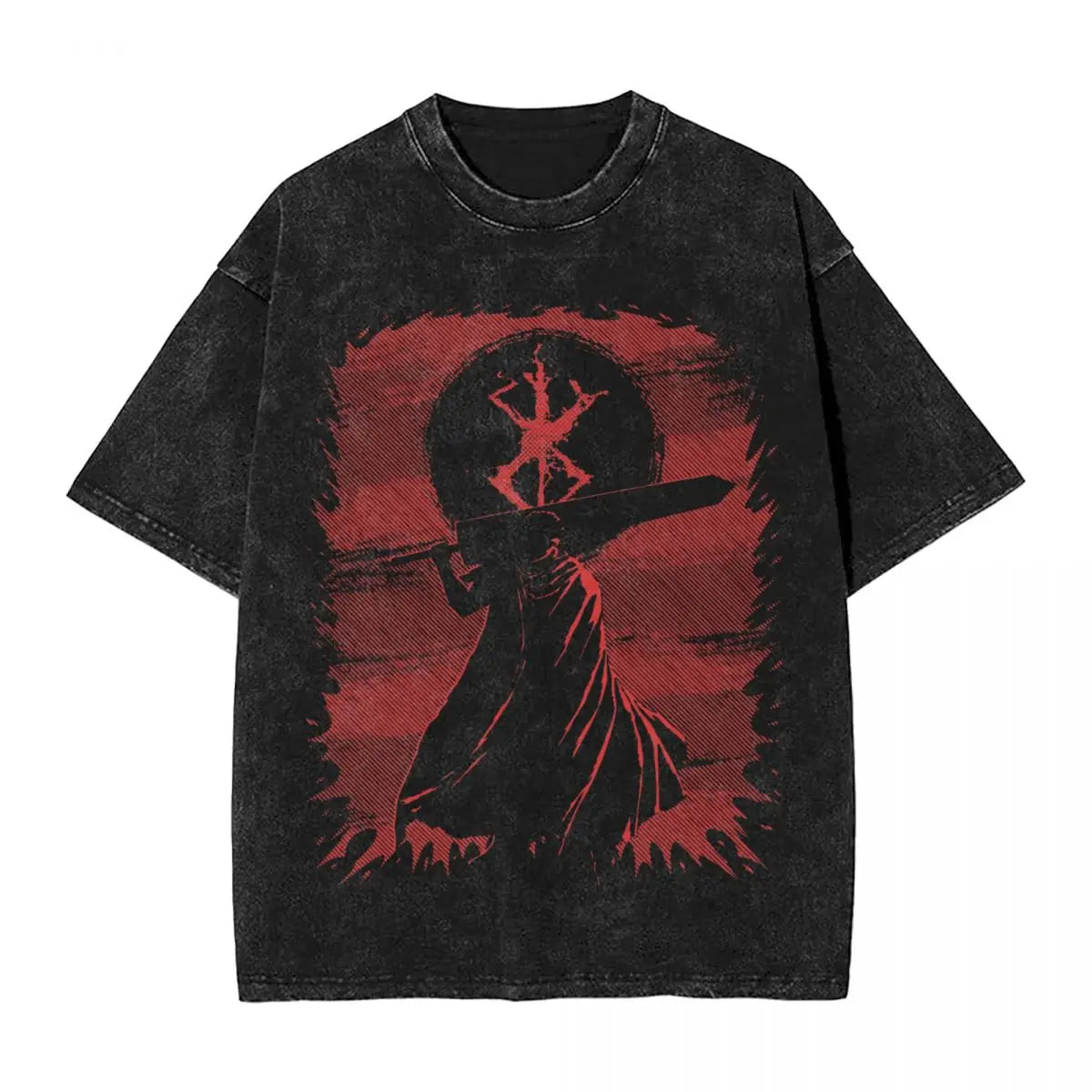 Anime Berserk Guts T-Shirt mit Vintage-Waschung – Version: Gesicht des Champs