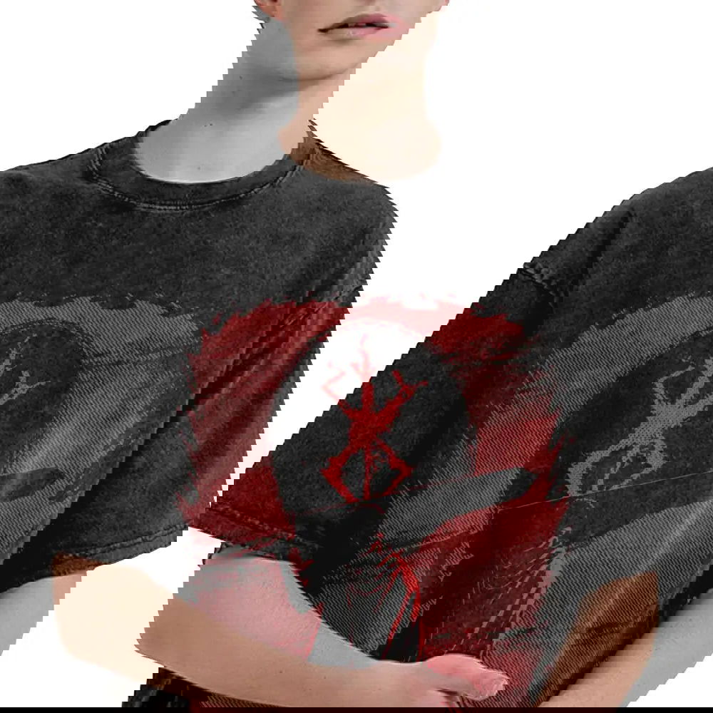 Anime Berserk Guts T-Shirt mit Vintage-Waschung – Version: Gesicht des Champs