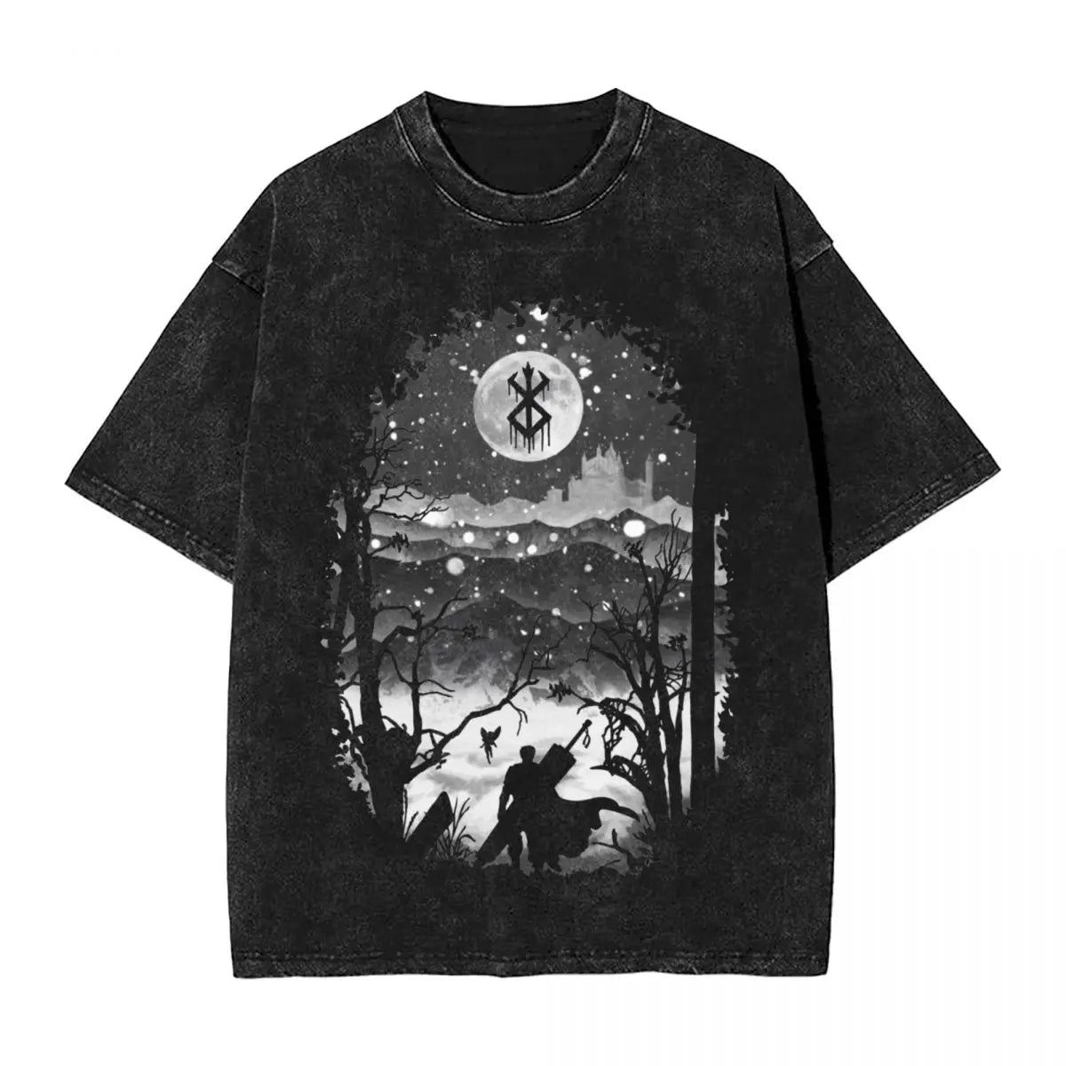 Anime Berserk Guts T-Shirt mit Vintage-Waschung – Version: Gesicht des Champs