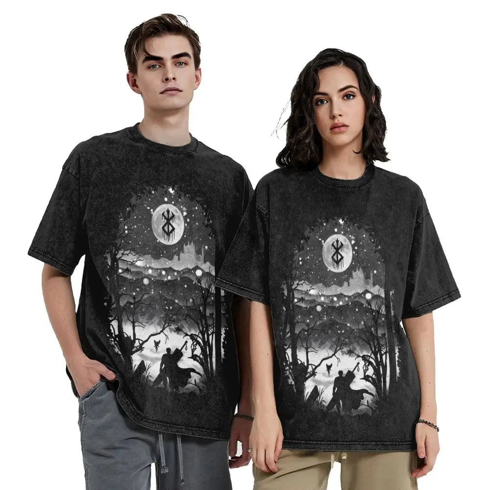 Anime Berserk Guts T-Shirt mit Vintage-Waschung – Version: Gesicht des Champs