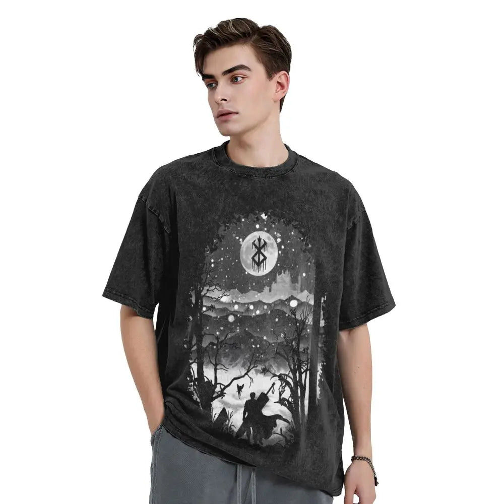 Anime Berserk Guts T-Shirt mit Vintage-Waschung – Version: Gesicht des Champs