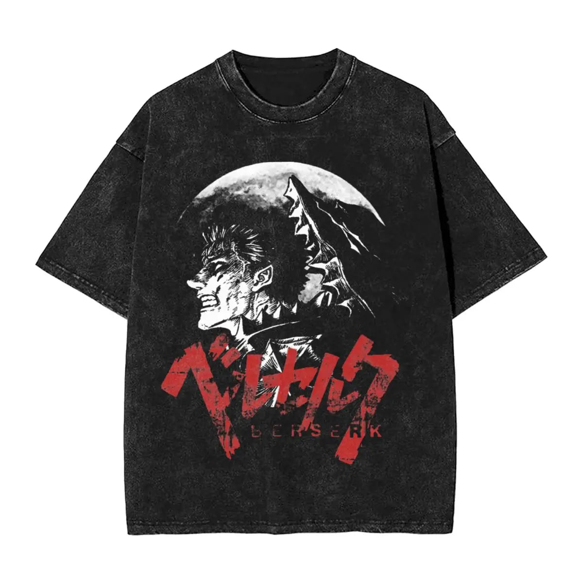 Anime Berserk Guts T-Shirt mit Vintage-Waschung – Version: Gesicht des Champs