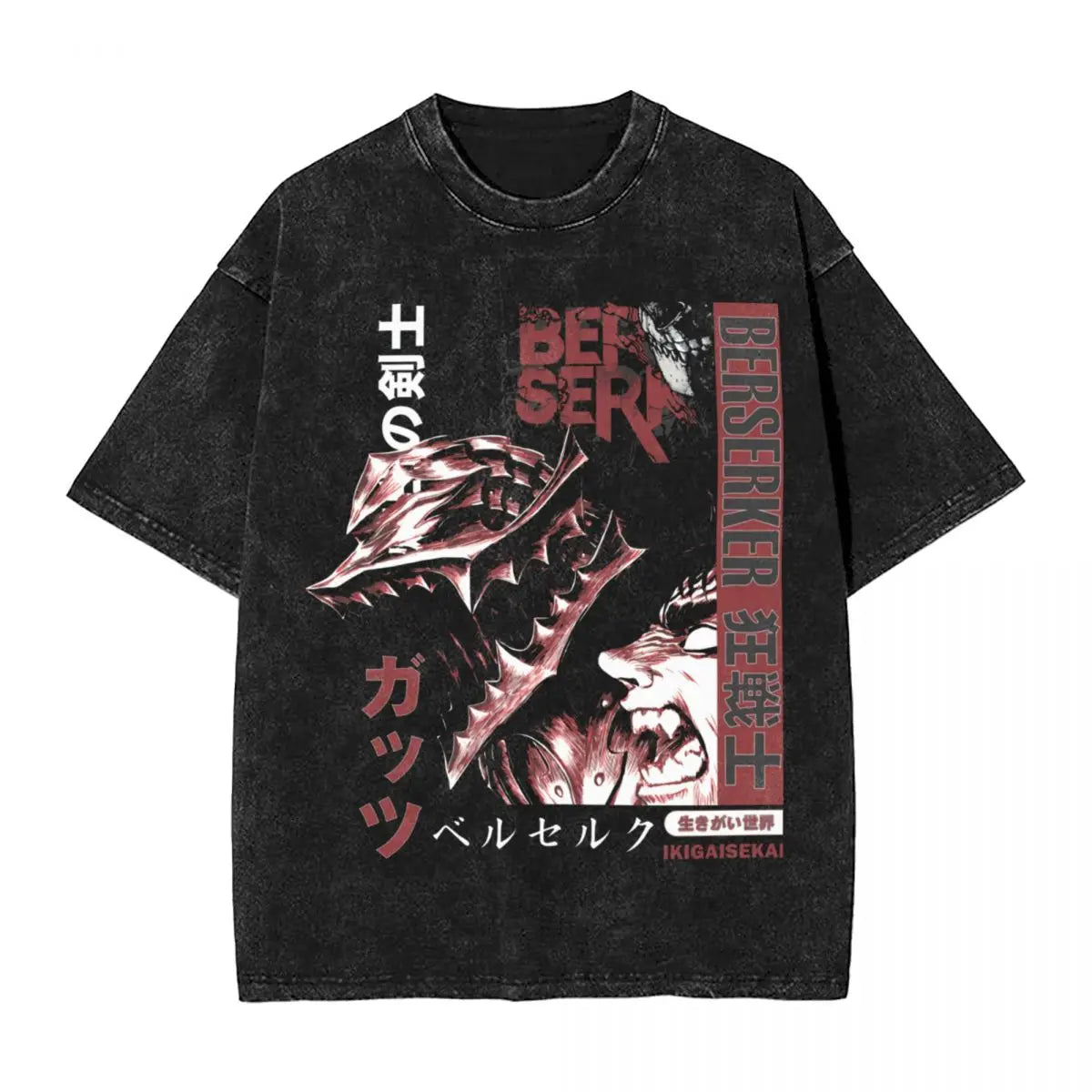 Anime Berserk Guts T-Shirt mit Vintage-Waschung – Version: Gesicht des Champs