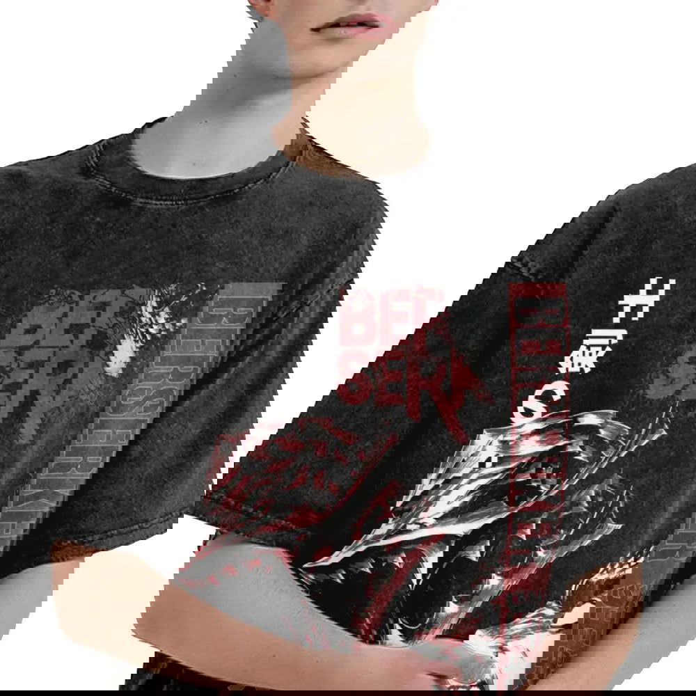 Anime Berserk Guts T-Shirt mit Vintage-Waschung – Version: Gesicht des Champs
