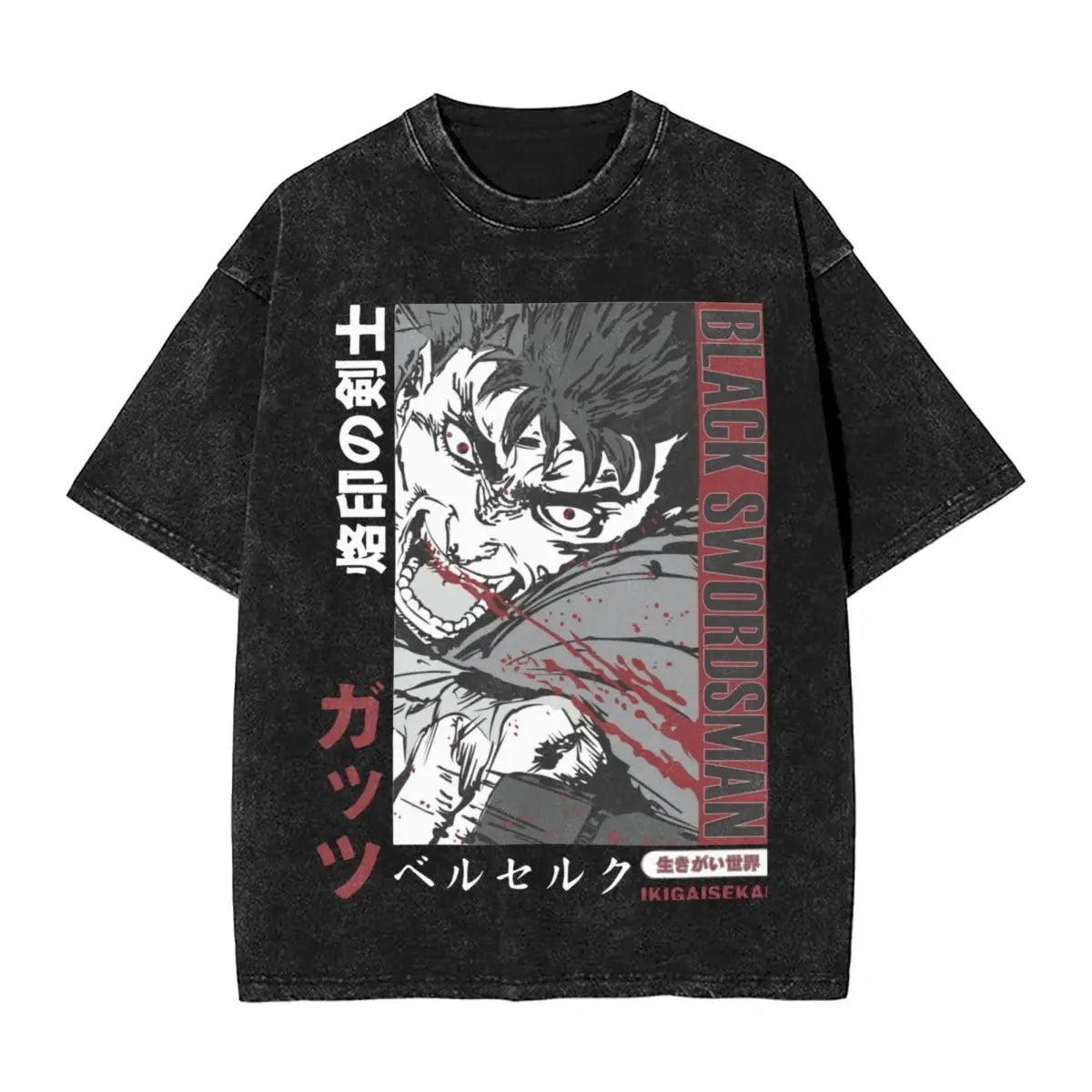 Anime Berserk Guts T-Shirt mit Vintage-Waschung – Version: Gesicht des Champs