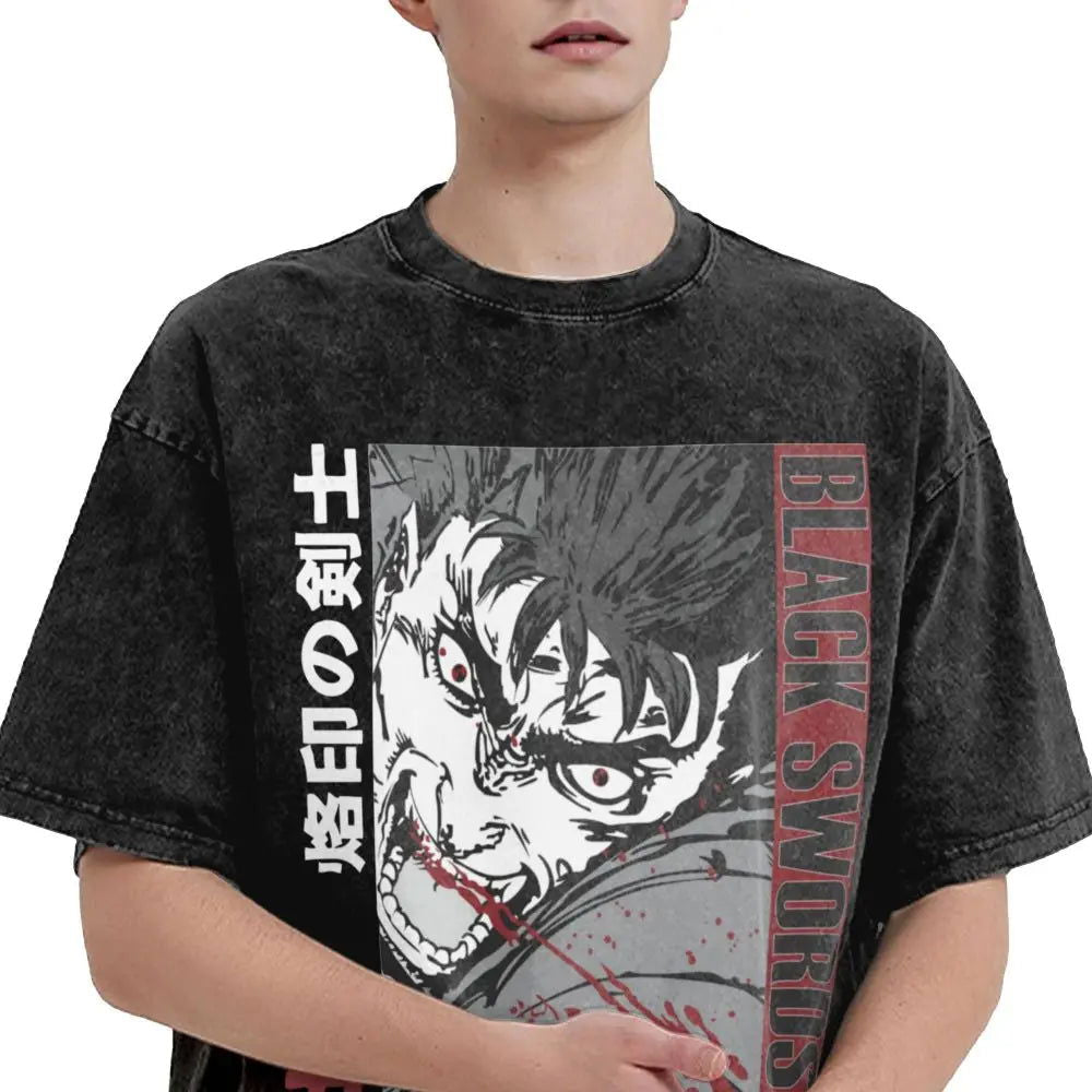 Anime Berserk Guts T-Shirt mit Vintage-Waschung – Version: Gesicht des Champs