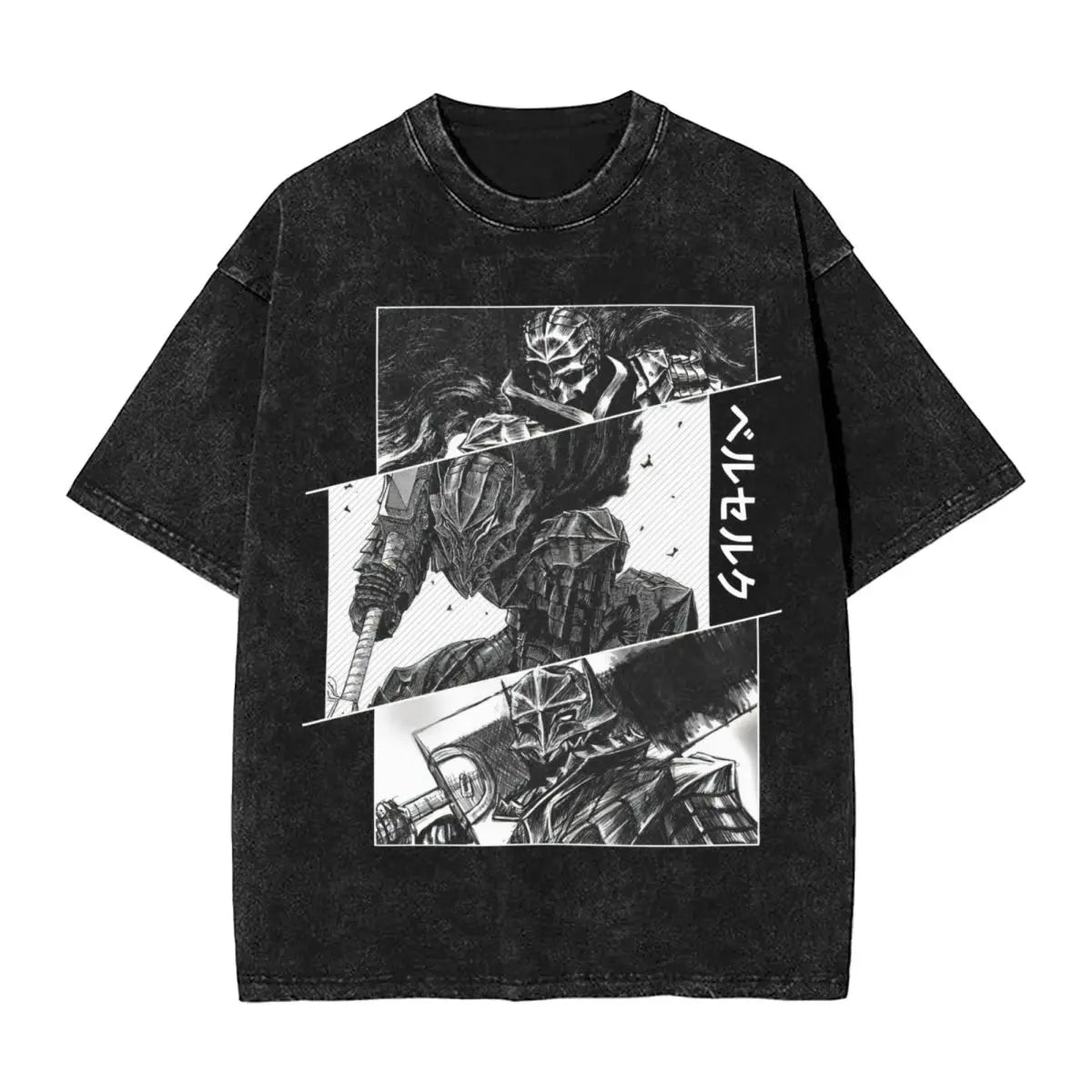 Anime Berserk Guts T-Shirt mit Vintage-Waschung – Version: Gesicht des Champs