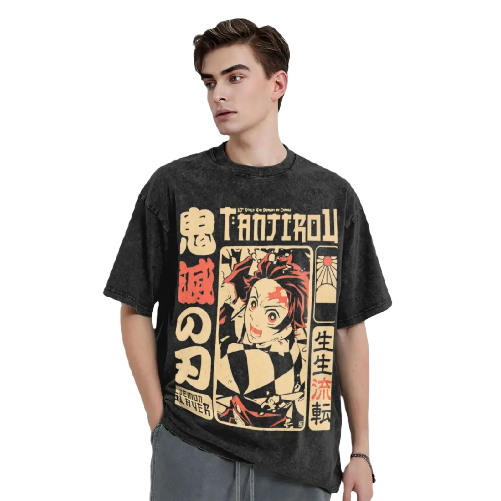 Anime Washed Cotton T-Shirt - Demon Slayers The Dragon
