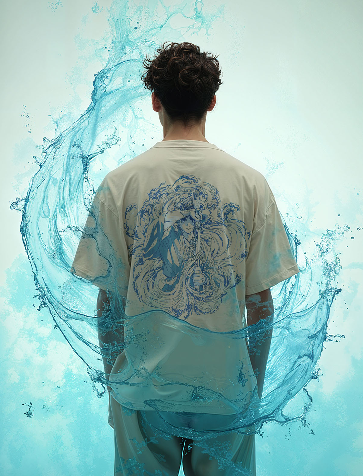 2-seitiges Vintage-T-Shirt „Tanjiro Water Breathing“