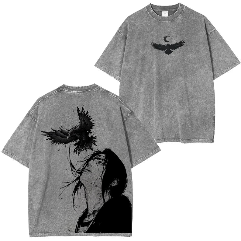 Uchiha - Naruto Anime Doppelt bedrucktes Vintage Washed T-Shirt