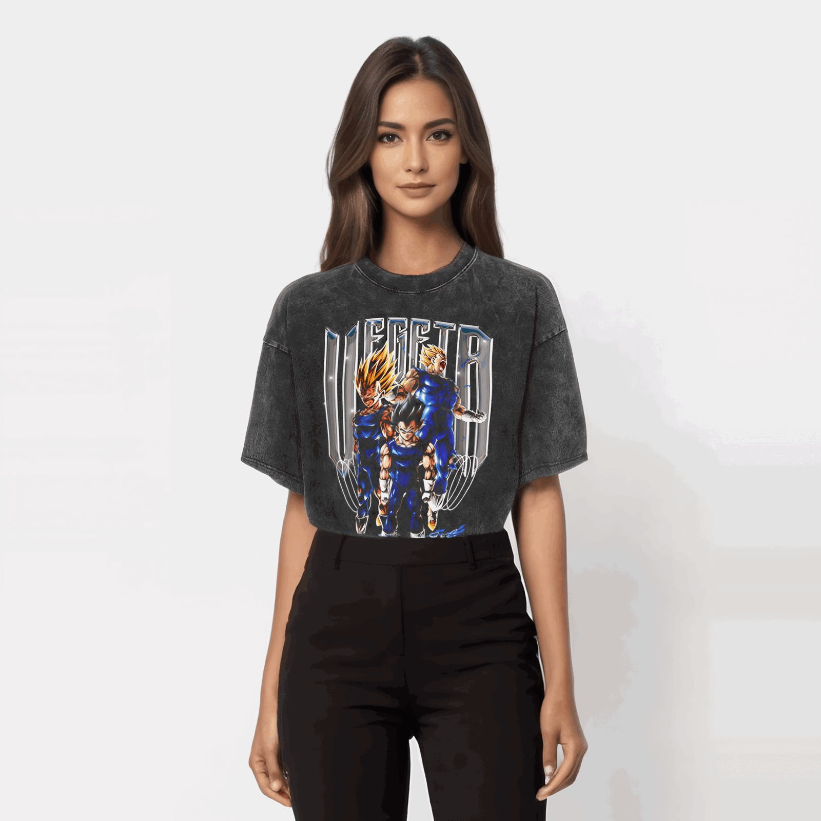 Dragon Ball Vegeta Oversize T-Shirt mit Vintage-Waschung – Anime Streetwear
