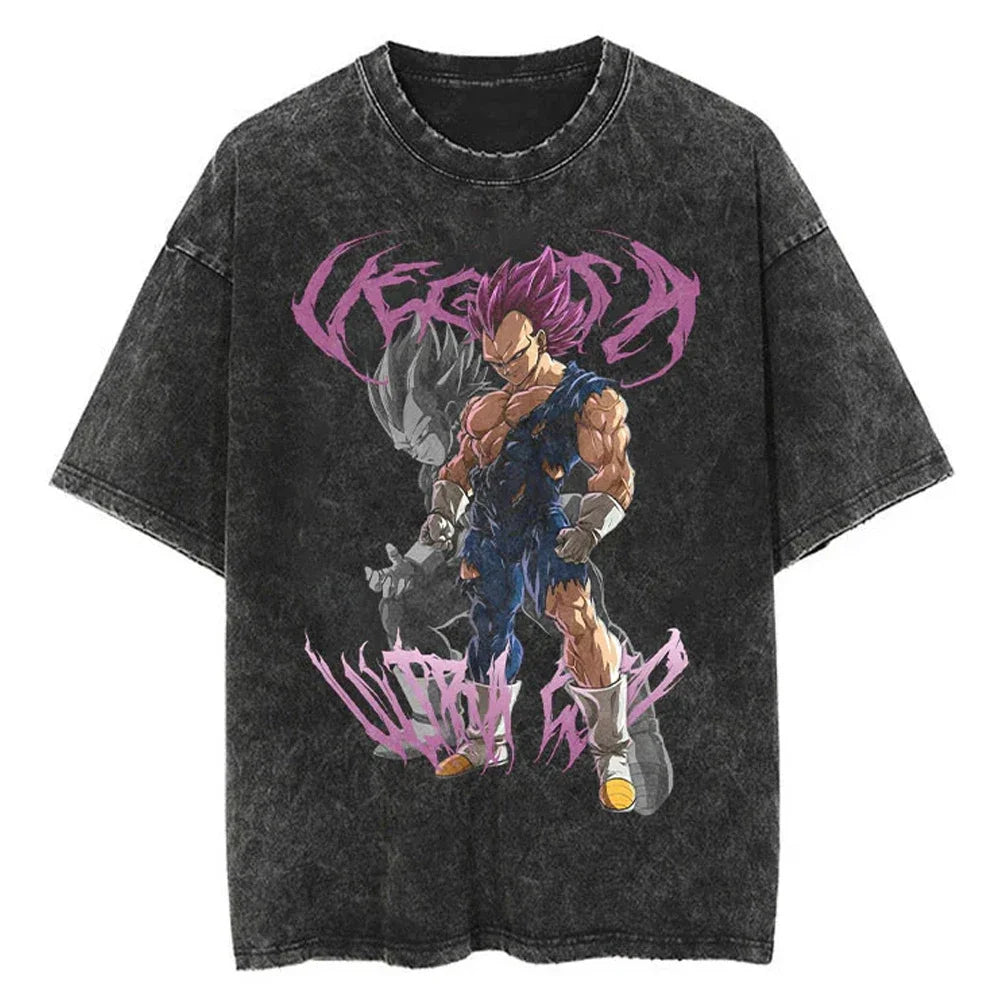 Dragon Ball Vegeta Oversize T-Shirt mit Vintage-Waschung – Anime Streetwear