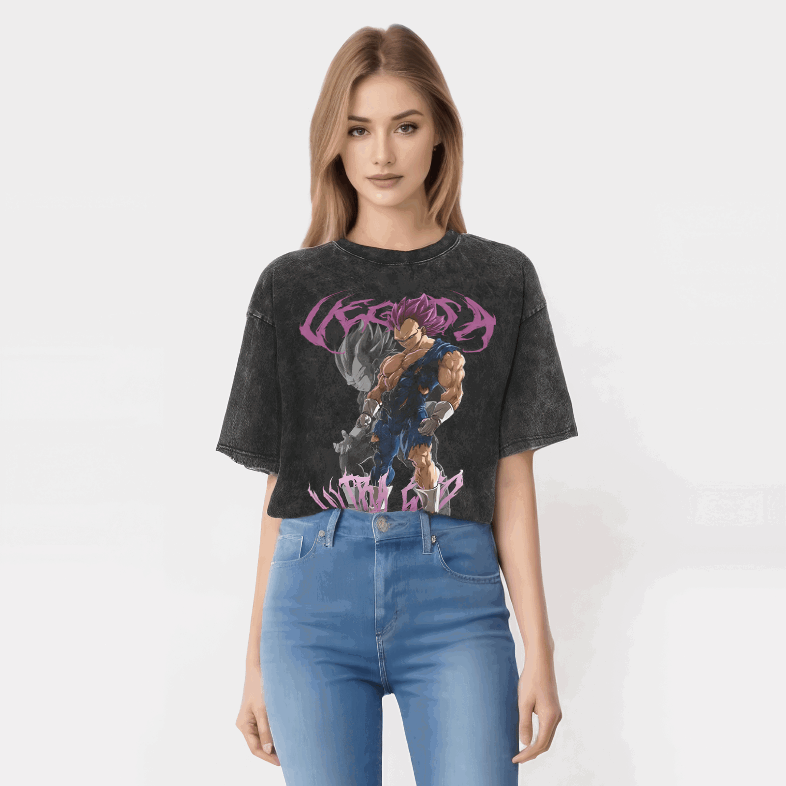 Dragon Ball Vegeta Oversize T-Shirt mit Vintage-Waschung – Anime Streetwear