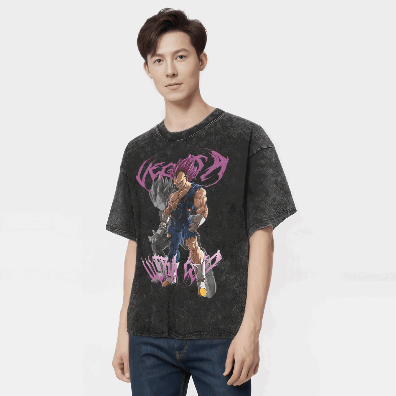 Dragon Ball Vegeta Oversize T-Shirt mit Vintage-Waschung – Anime Streetwear