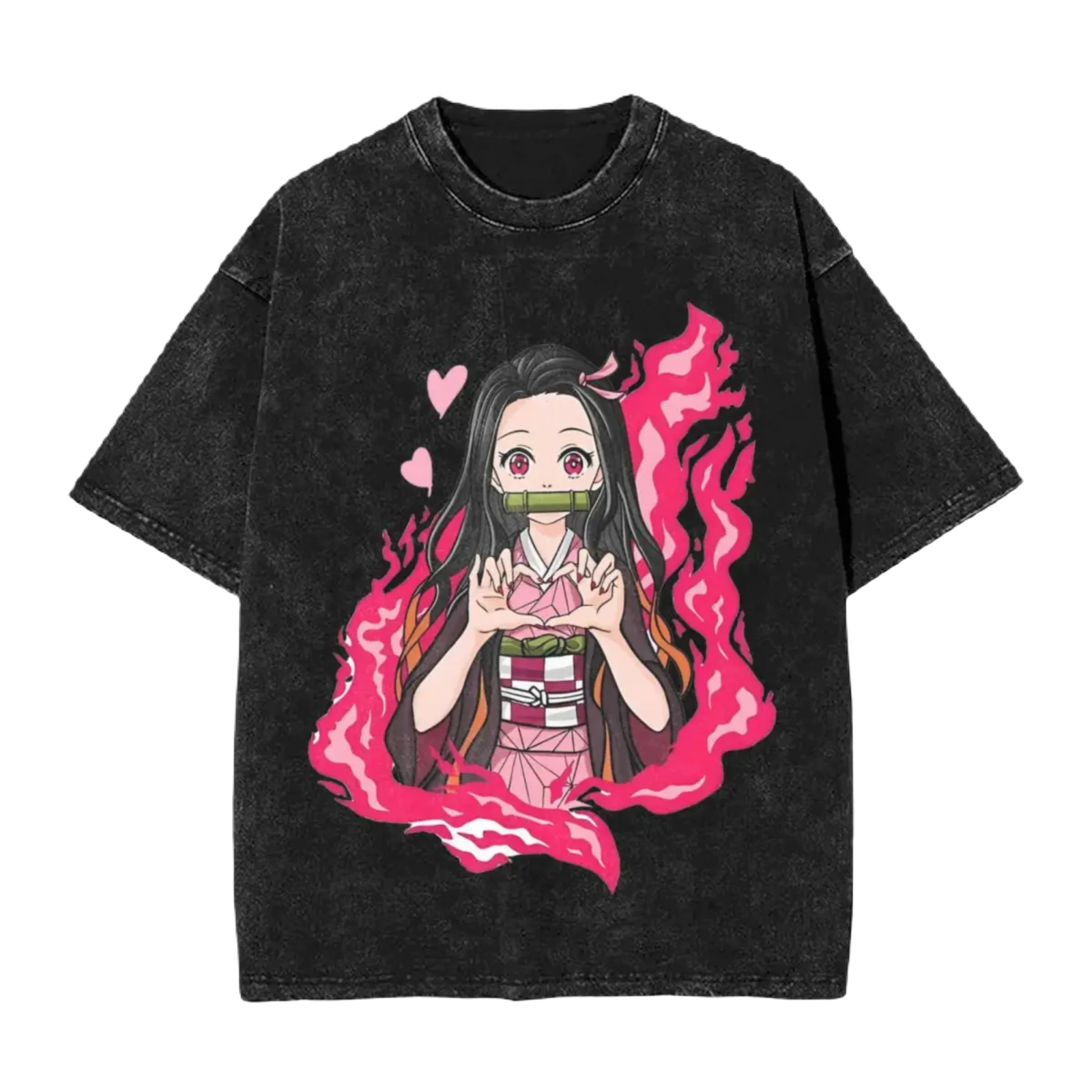 Anime Washed Cotton Tee - Nezuko Heart Demon Slayers