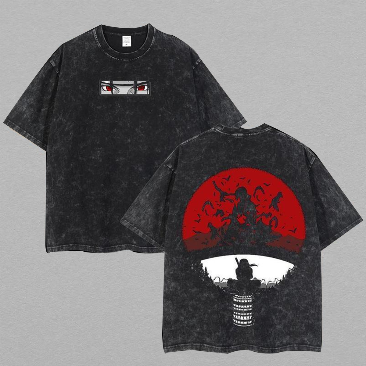 Naruto Anime-T-Shirt, doppelt bedruckt, gewaschen, Unisex, Übergröße, Anime, Manga, leichtes Baumwoll-T-Shirt, Anime-Fan