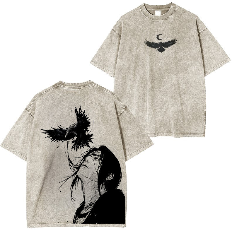 Uchiha - Naruto Anime Doppelt bedrucktes Vintage Washed T-Shirt