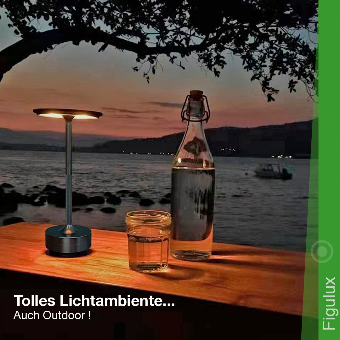 Stilvolle wetterfeste Akku-Tischlampe