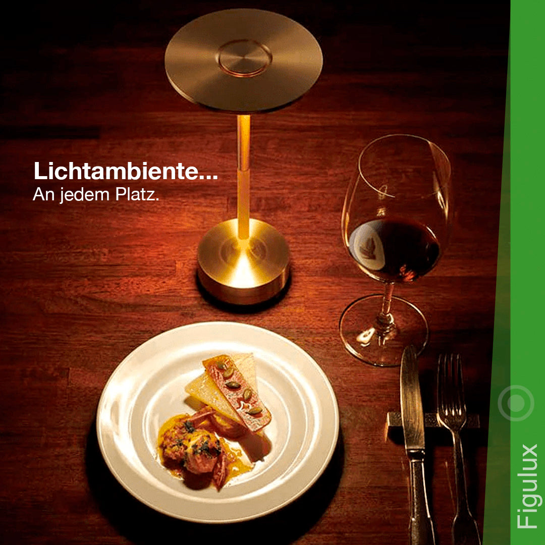 Stilvolle wetterfeste Akku-Tischlampe