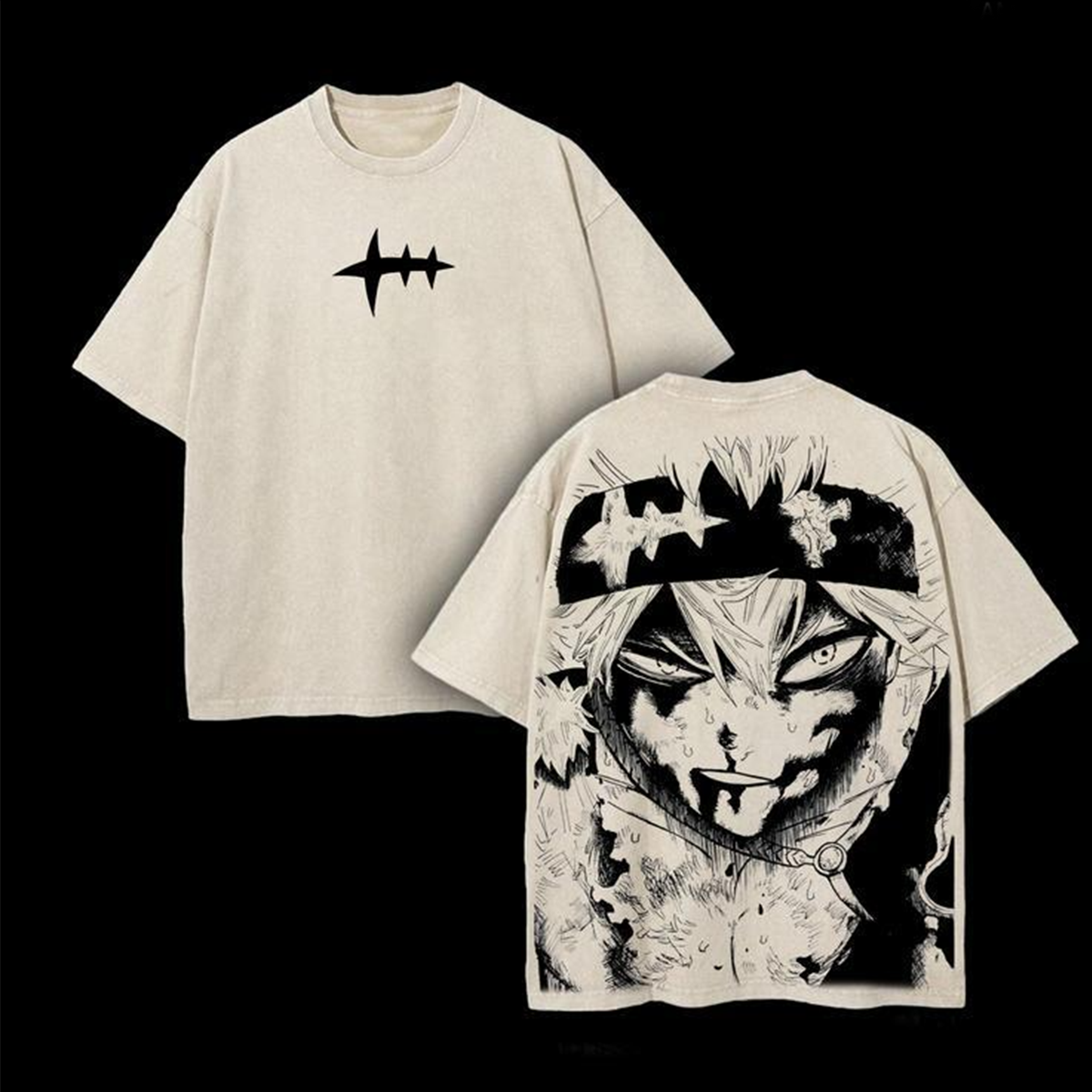 Asta x Black Bulls Black Clover Anime Doppeldruck Vintage Washed T-Shirt Unisex
